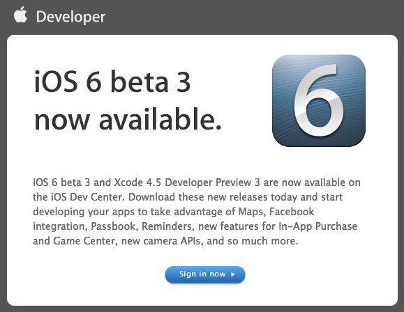 iOS 6 beta 3 update